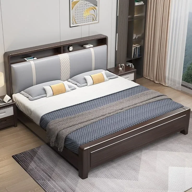 #Nature Master Double Bed Villa Full Size Sleeping Design Wooden Bed Bedding Girl Leather Muebles Para Dormitorio Furniture