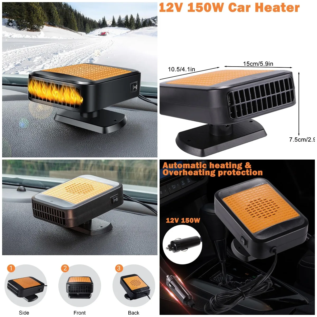 

12V Car Heater 2-in-1 Portable with 360° Rotation for SUVs, Trucks & RVs