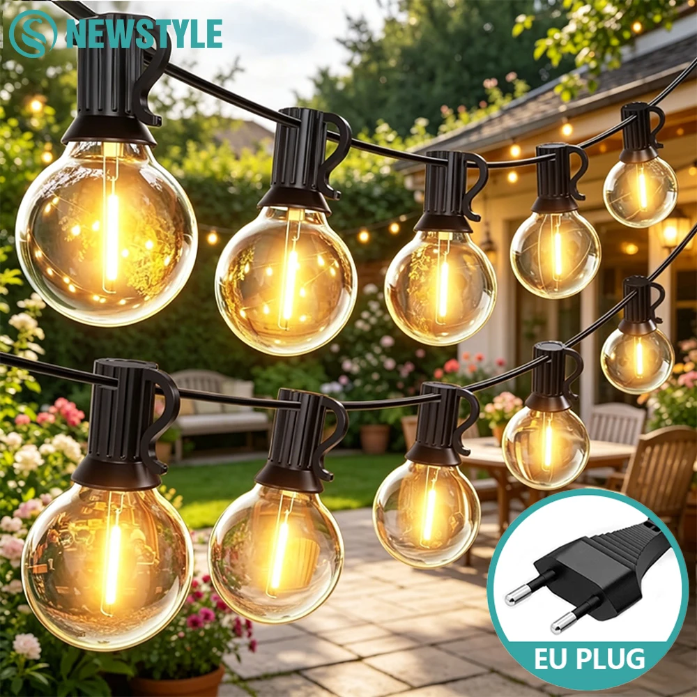 Guirlande lumineuse LED G40 pour extérieur, prise EU, AC 220V, IP44, étanche, ampoule Edison, pour terrasse, balcon, mariage, décoration de fête