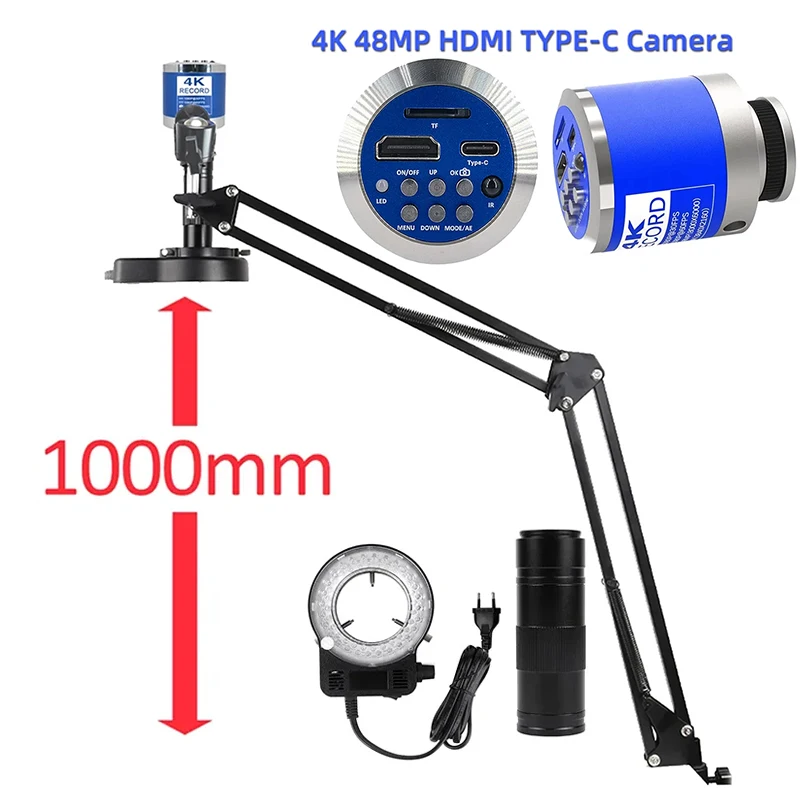 Full HD 4K 48MP HDMI TYPE-C Digital Industrial Microscope 150X Adjustable Zoom Lens Microscope Set For Soldering Enlarge Repair