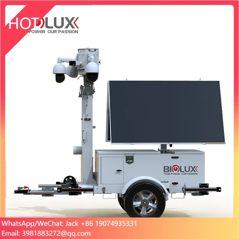 Mobile Solar Power Surveillance CCTV Trailer For Off-grid Security Outdoor With Large Capacity New Industry Solution