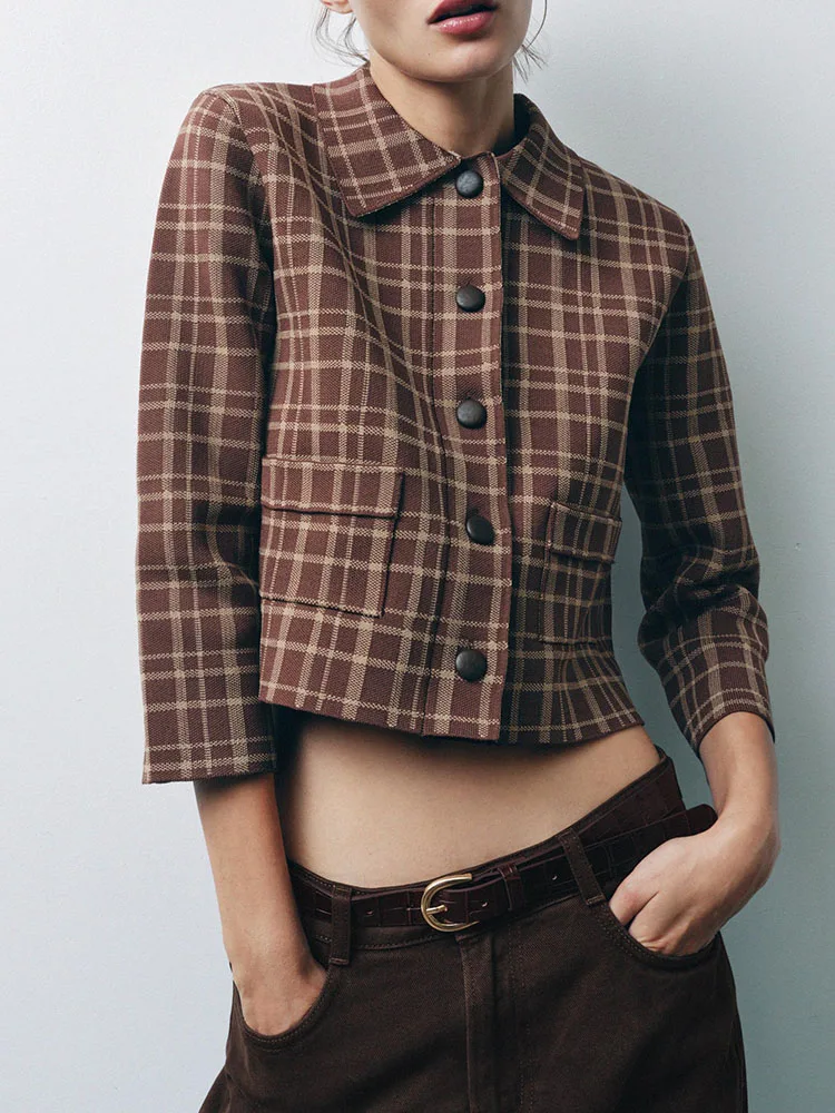 خريف 2025 وصل حديثًا معطف نسائي محبوك منقوش بياقة مقلوبة 7/8 Sve ملابس خارجية قابلة للتنفس وEle