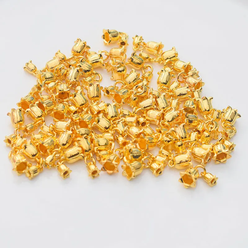 10pcs Golden Lily of The Valley Alloy Pendant 12x13mm Flower Metal Charms for Diy Earrings Jewelry Making Crafts Findings