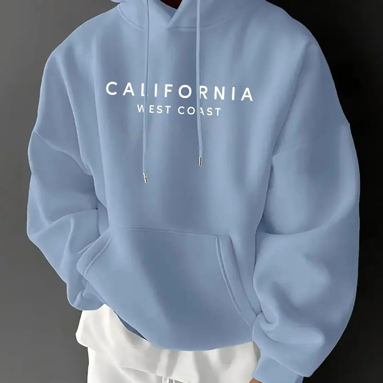 Men California West Coast Minimalist Text Hoodie Front Simple Letter Print Casual Loose Fit Pullover Hooded Sweatshirt