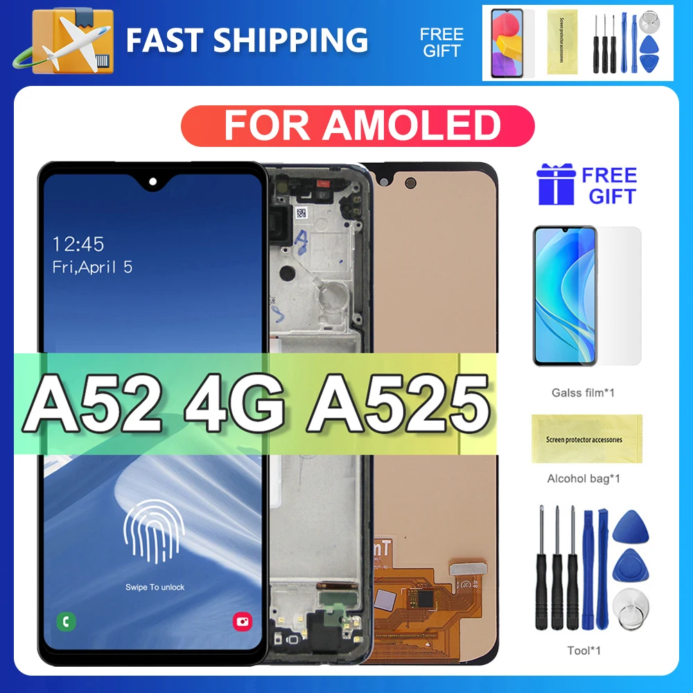 For Samsung A52 4G For AMOLED A525F A525F/DS A525M A525M/DS LCD Display Touch Screen Digitizer Assembly Replacement