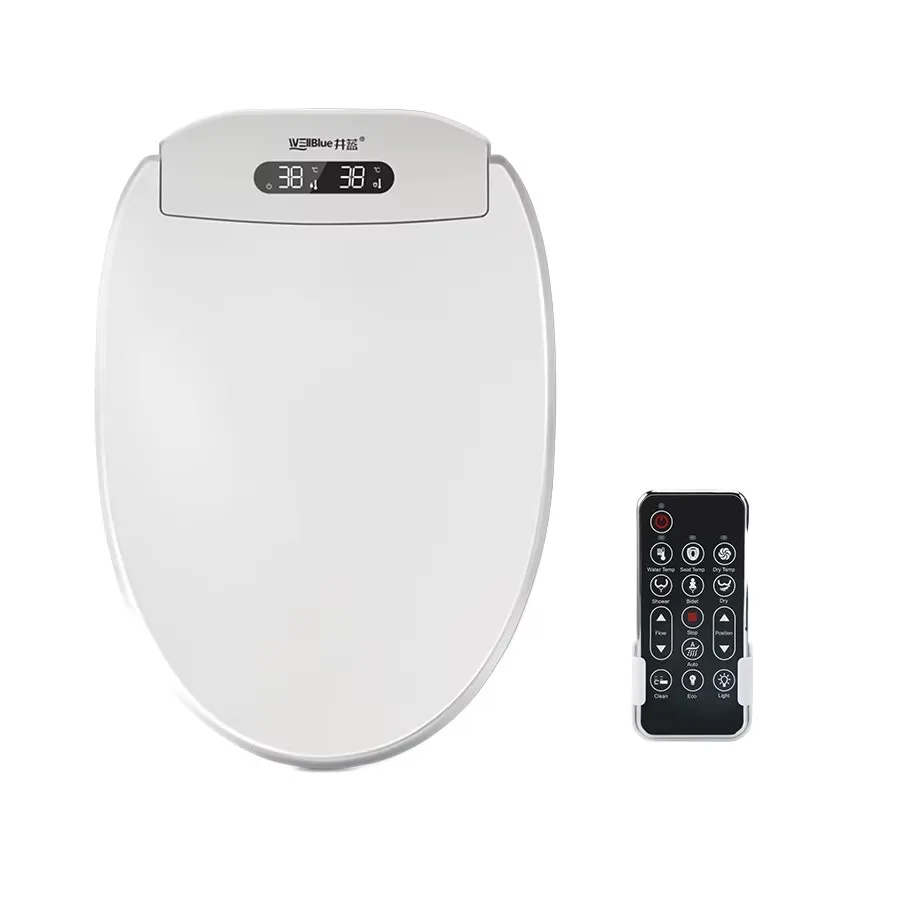 Wysokiej jakości inteligentne sedesy z funkcją toalety, do domu, wykonane z trwałego tworzywa sztucznego, o wydłużonym kształcie.