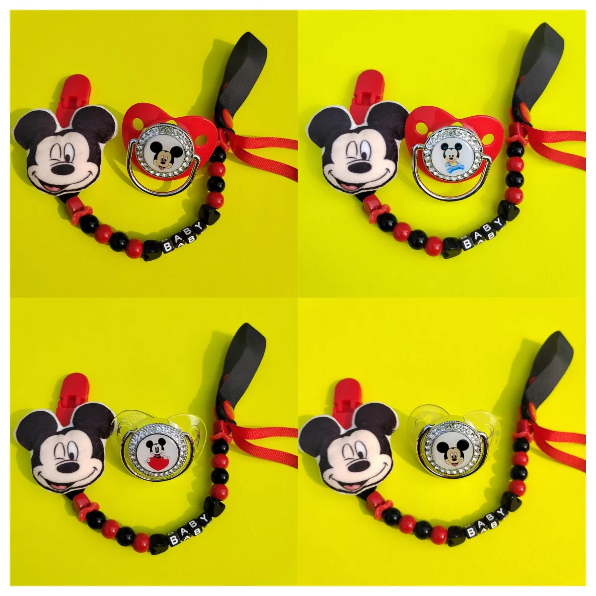 Disney Mickey Mouse Baby Pacifier and Personalized Pacifier Clip BPA Free BPA needle Silicone baby Pacifier Gold Bling Newborn