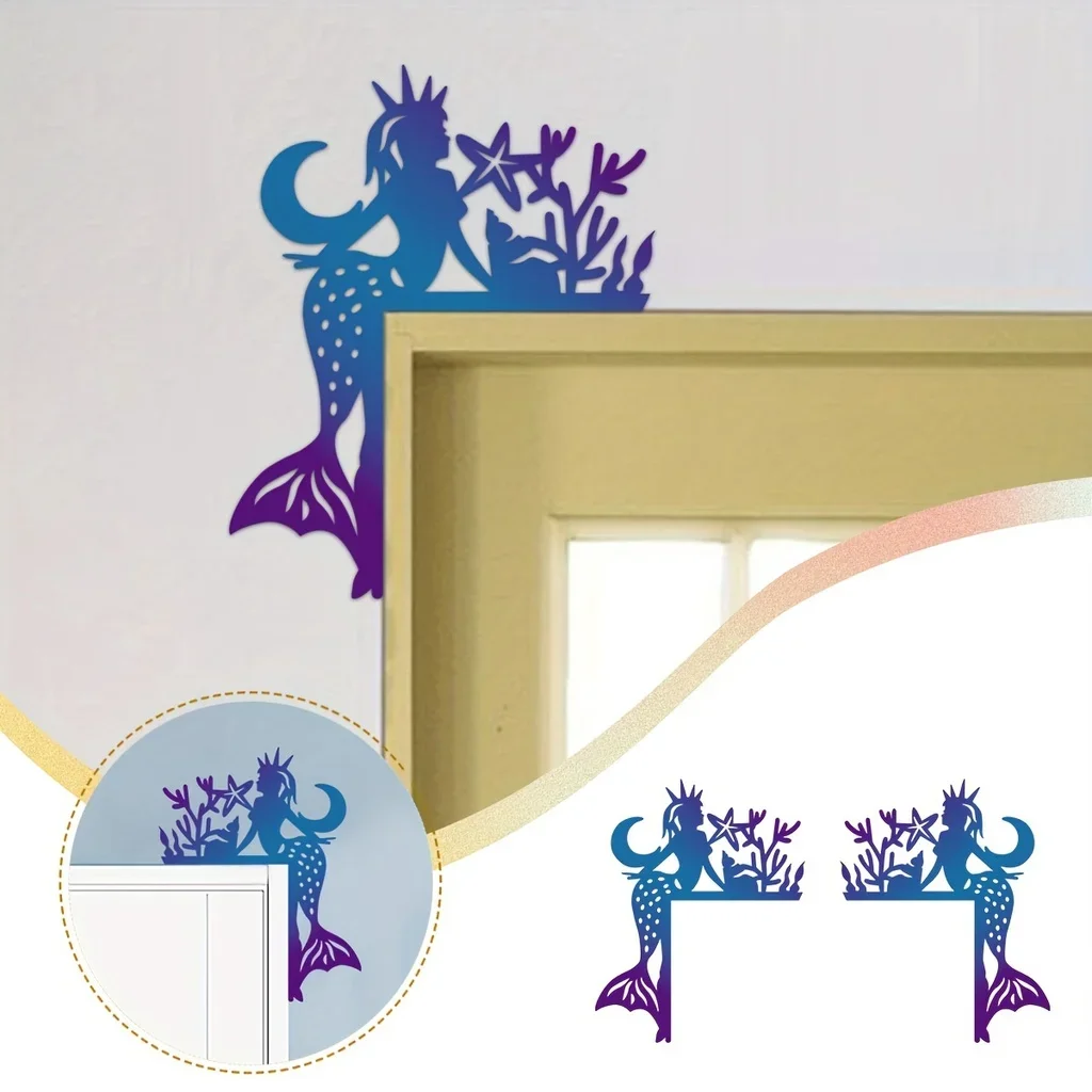 

1pc Colorful Mermaid Home Decorative Wall Hanging Stickers Door Corner Decoration Door Frame Corner Decoration Iron Silhouette