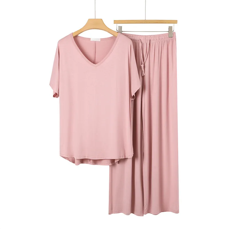 Summer Modal Pajamas for Women Thin Section Short-sleeved Trousers Suit Two-piece Loose Comfortable Pajama Set Homewear Pajama