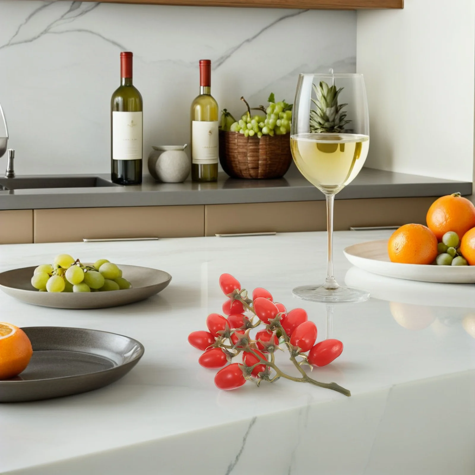 

2PCS Simulated Fruit Skewers Artificial Cherry Tomatoes Fake Tomato Decor Home Kitchen Photography Props Tomato nament