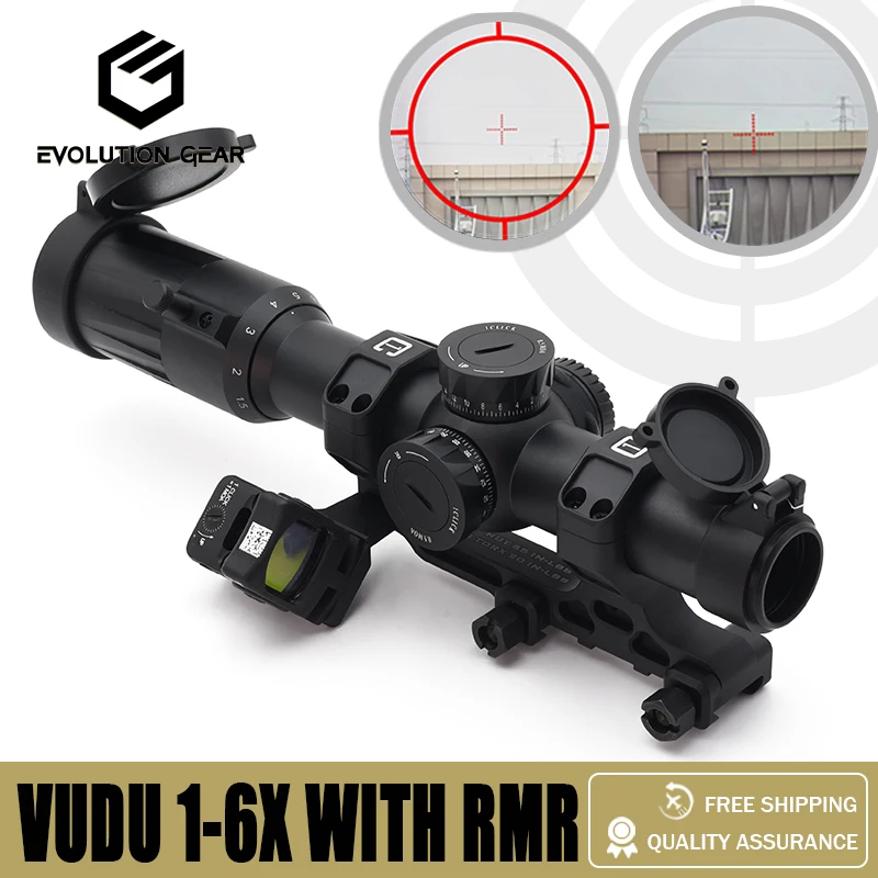 

Evolution Gear Vudu scope FFP LPVO SR1 Reticle 1-6x24MM Riflescope 30mm Tube for Airsoft and Hunting with Full Original Markings