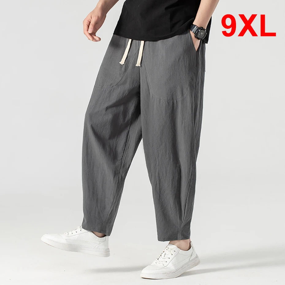 Pantalon en Lin pour Homme, Baggy, Grande Taille 9XL, Été, Rinçage, Solide, Document Astronomique