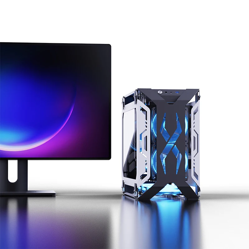 Lovingcool Neues Design, offenes Gaming-Gehäuse, gehärtetes Glas, Micro-ATX, Mini-ITX-Computer, RGB-Gehäuse, Desktop-PC-Gehäuse mit Lüfter