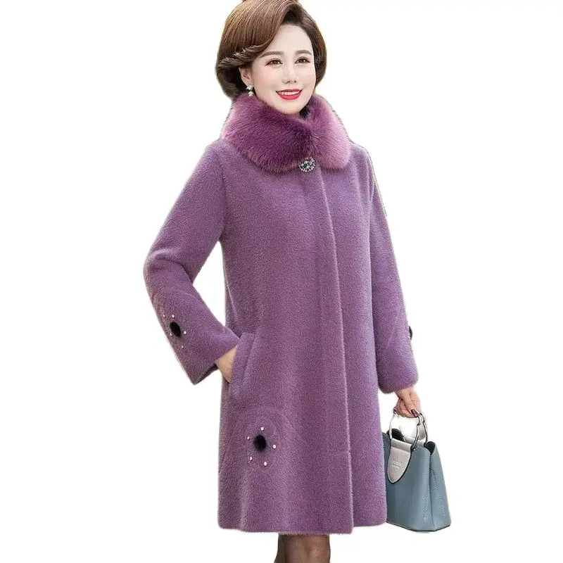 

Quality Imitation Mink Fleece Jacket Autumn Winter Women's Cashmere Woolen Coat Thick Mother Top Elegant Wool Jackets Tops 5XL