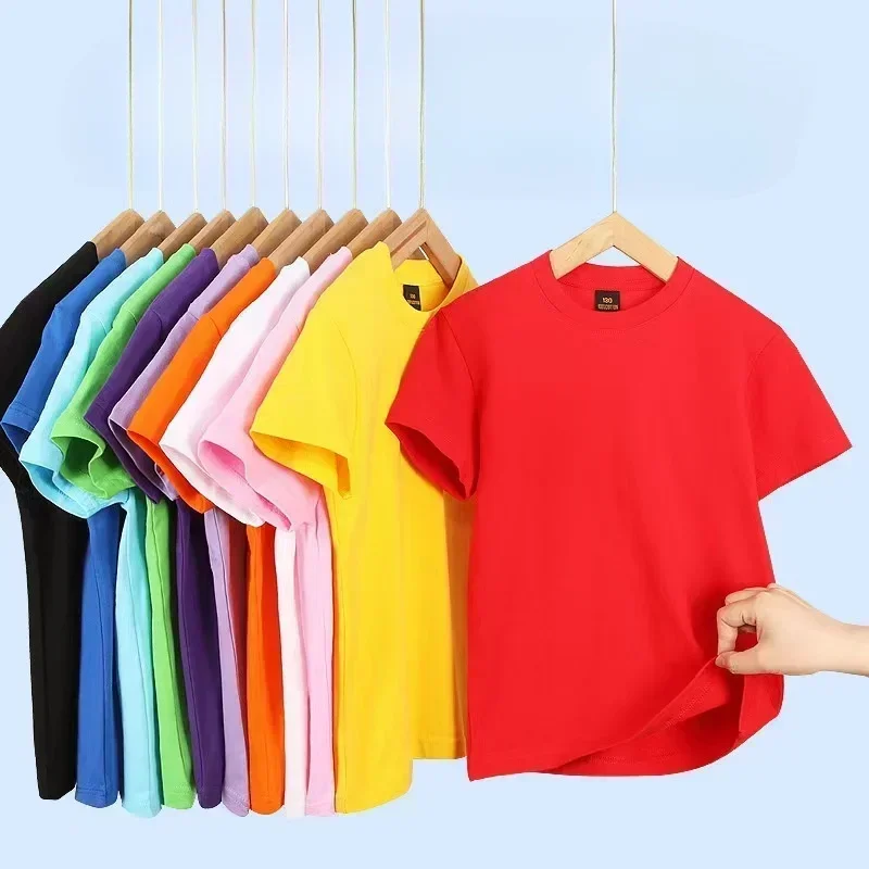 New Candy Color 100% Cotton T-Shirts Kids Plain T Shirt Tops for Boys Girls Baby Blank Clothes White Black Children Summer Tees