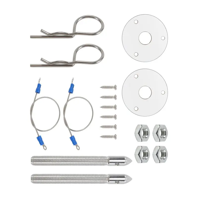 AB96-Universal Mount Bonnet Hood Pin Lock Latch Kit Racing Sport Car Alloy Silver