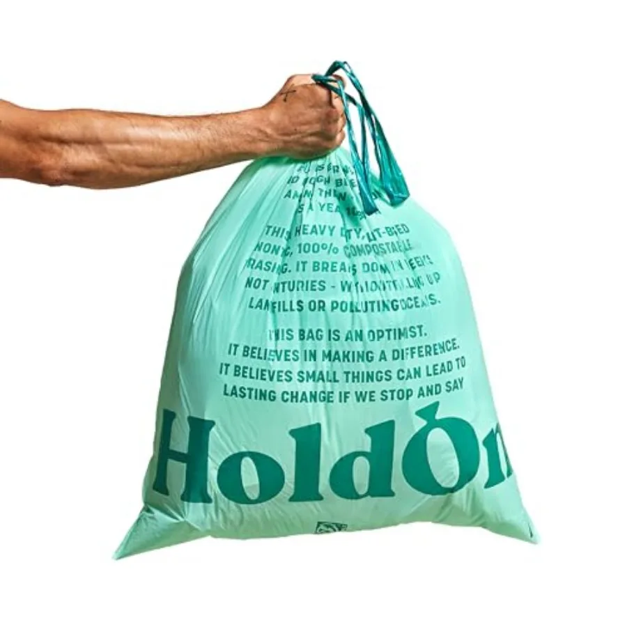 

13-Gallon Trash Bags Plant-based Tall Kitchen Trash Bags with Drawstring Handles for Tall Trash Bins, Heavy-duty and Compostabl