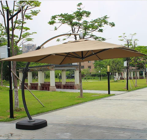 3*4m Solar Light Led Cream White Black Luxury Cantilever Garden Parasol Outdoor Umbrella