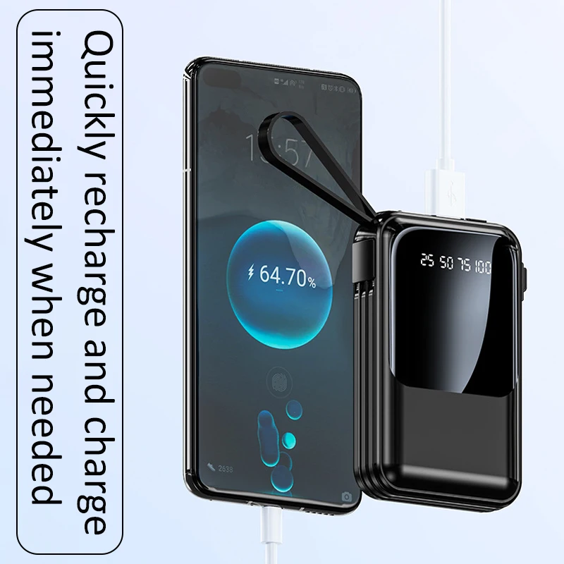 بنك طاقة محمول 10000 مللي أمبير في الساعة مدمج 4 كابلات شحن مصباح LED من النوع C/ منفذ USB ينطبق على إلكترونيات iPhone/Android وغيرها