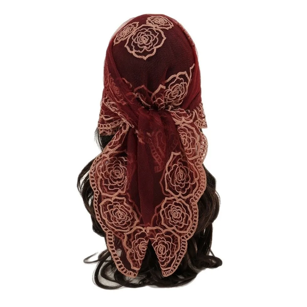 New Floral Embroidery Headscarf Breathable Multifunction Lace Scarf Lightweight Sunscreen Shawls Women