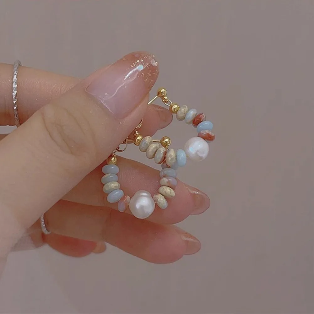 Vacation style Design Natural Stone Beaded Pearl Pendant Earrings for Women and Girls Fashion Jewelry Unusual Accessories image 6
