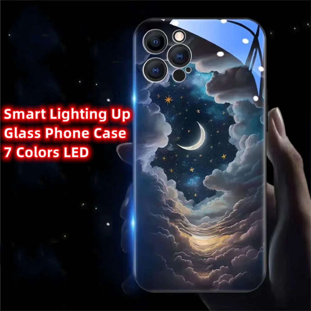 Shining Starry Sky LED Light Glow Luminous Phone Case Glitter Cover For iPhone 15 14 13 12 11 Pro Max XR XS Plus 6 7 8 SE2020