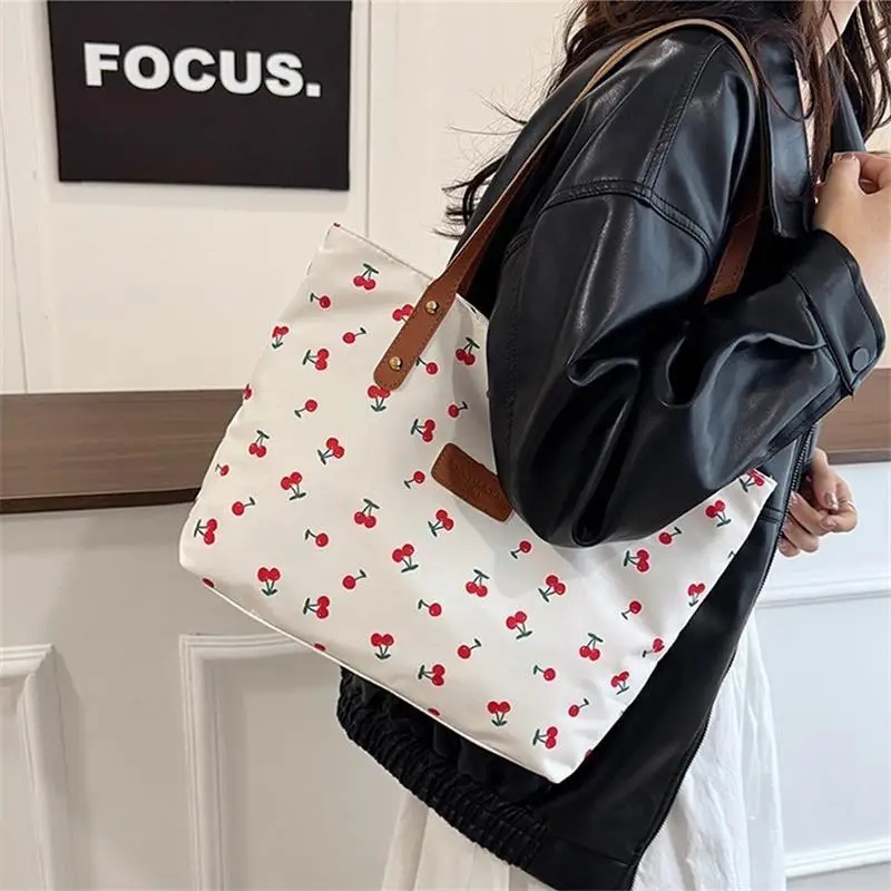 

Sweet Cherry Print Shoulder Bag Large Capacity Trendy Women's Handbag Tote Underarm Bag Fashion Travel Storage Bag Birthday Gift