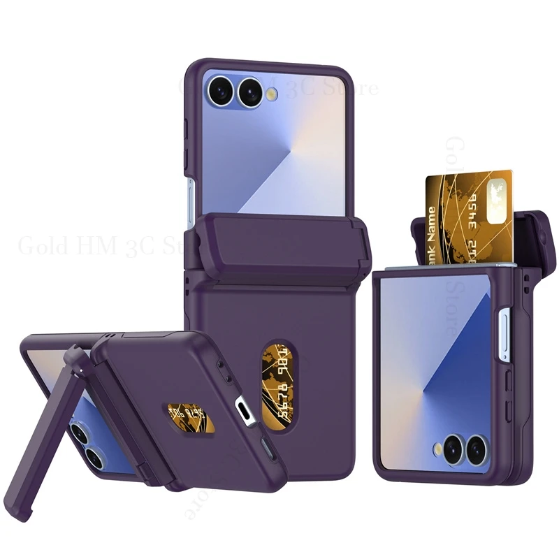 

Hinged Kickstand Case For Samsung Galaxy Z Flip7 FE 5G Flip Hinge Stand Card Slot Holder Phone Cover For Samsung Z Flip 7 flip6