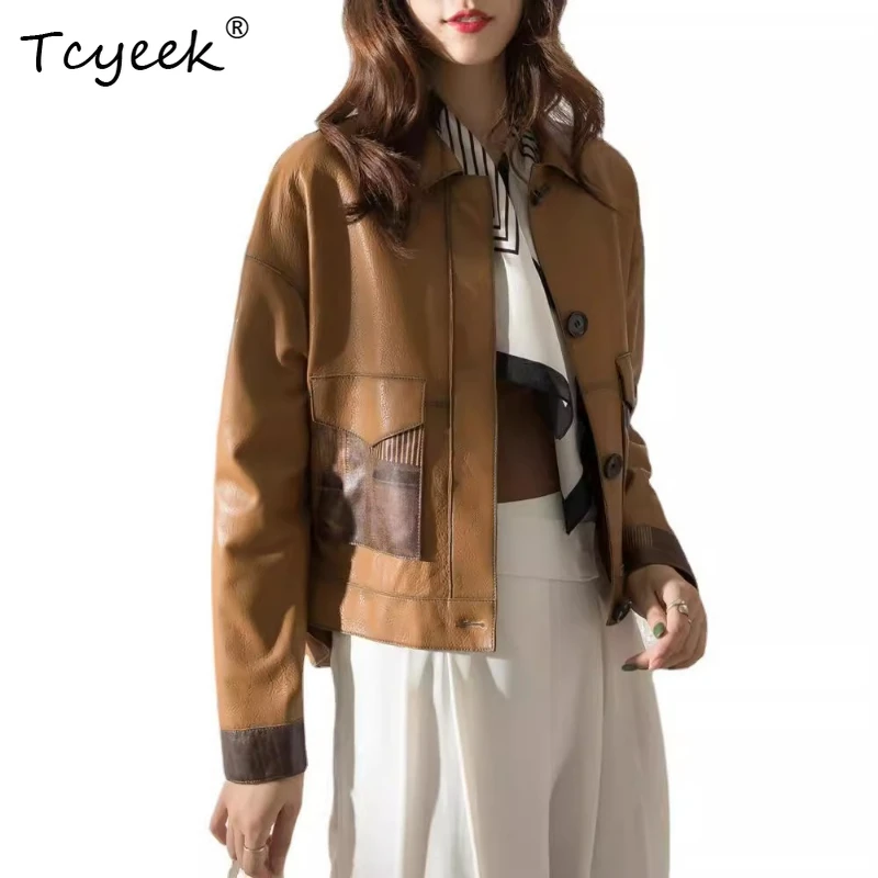 Tcyeek Schaffell Frühling Herbst Trendy Revers Kurze Lokomotive frauen Aus Echtem Leder Jacke Jaqueta De Couro Legítimo Feminina