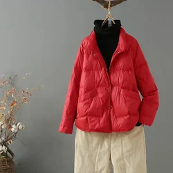 Abrigo corto de algodón con hebilla de disco para mujer, chaqueta de invierno, abrigo de invierno