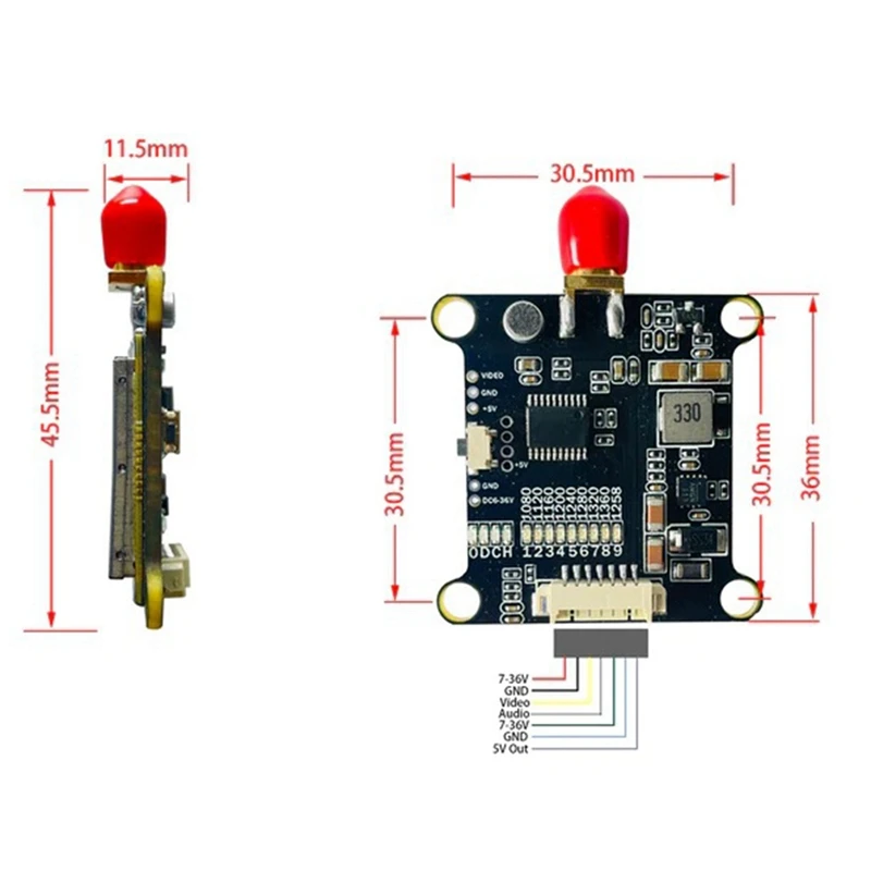 1.2G 1.6W VTX 1600Mw 9 Channels FPV Video Audio Transmitter 7-36V For FPV RC Racing Drone