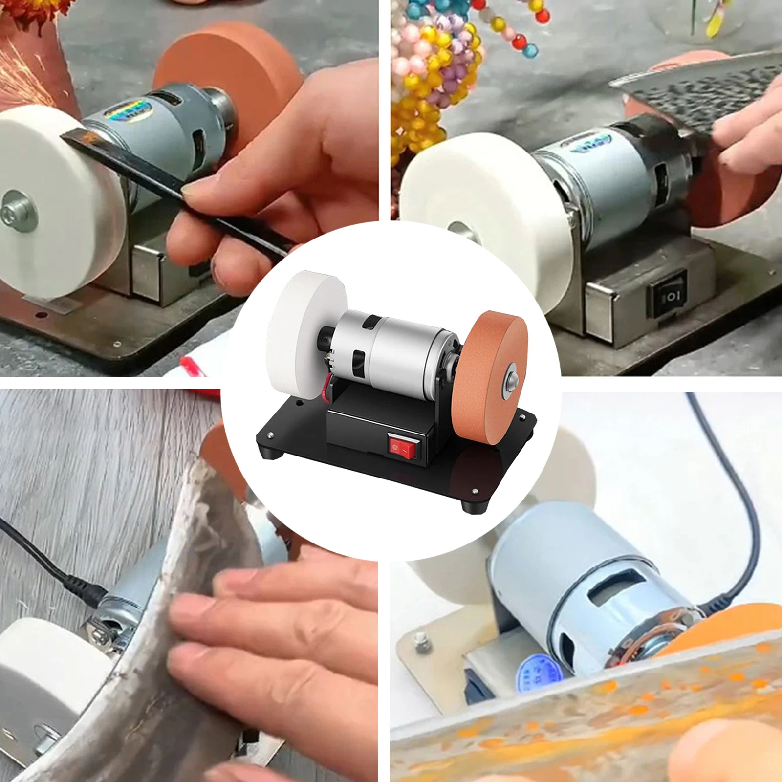 Mini Bench Grinder with 2 Wheels Electric  Sharpener Grinder 7 Adjustable Speed for Metal/Wood/ Making/Jewelry Buffing