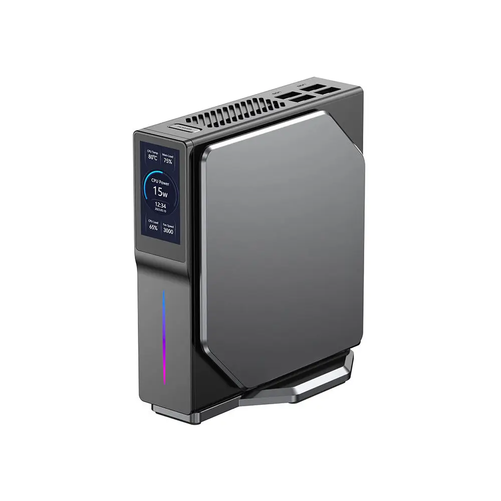 كمبيوتر صغير RGB مع شاشة Intel Alder Lake-N100 16GB DDR4 512GB SSD كمبيوتر عمودي للمنزل/المكتب - شاشة LCD