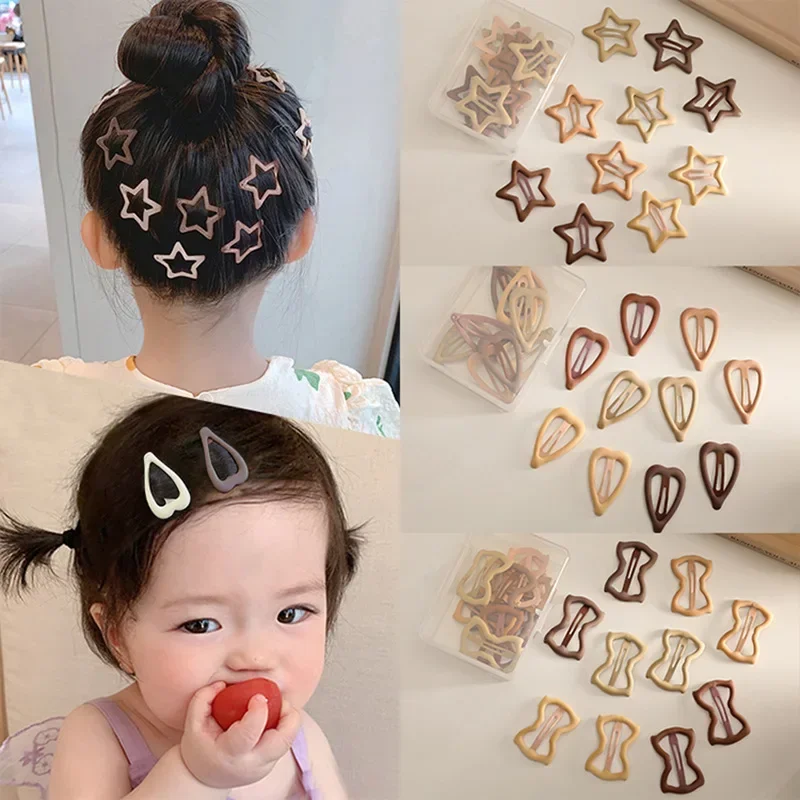 10 Pcs Frosted Simplicity Hairpins for Girls Star Oval Triangle Square Hair Clips for Kids Snap Hair Clips Hairpins Click Clack