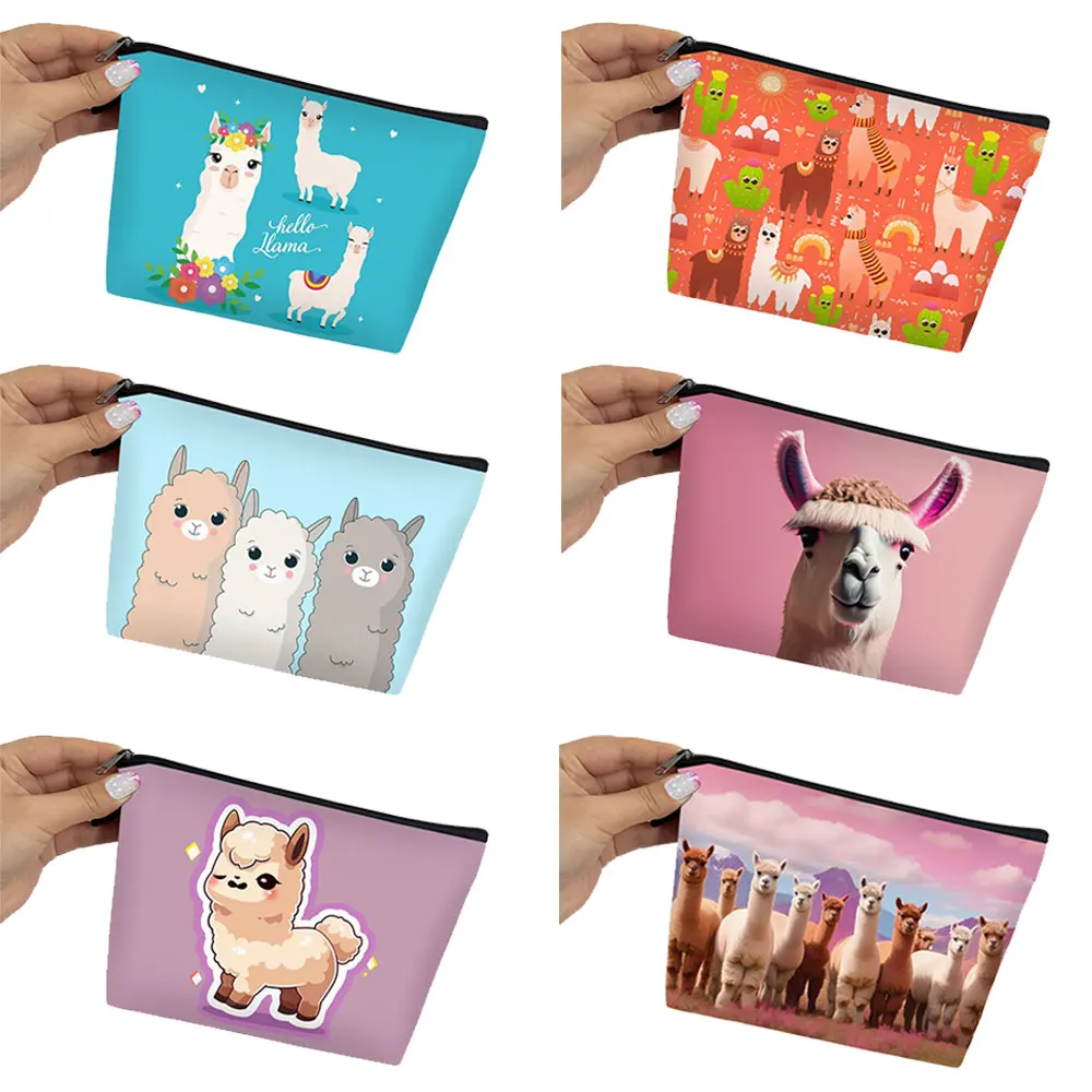 Funny Animal Alpaca Pattern Cosmetic Case Llama Storage Bag Women Makeup Bags Cosmetic Bag Organizer for Travel Lipsticks Holder