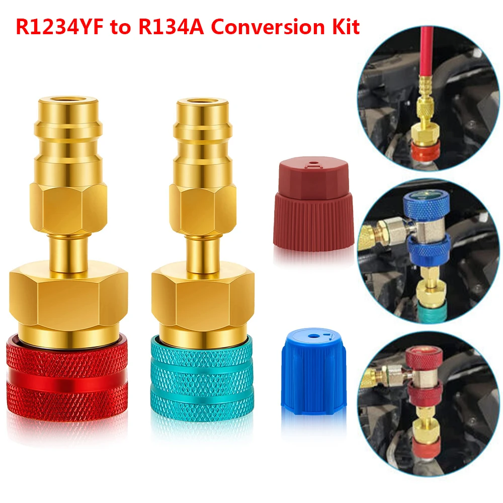 2/6pcs Adapter Quick Fitting Coupler R1234YF to R134A High Low Side Adapter Fitting Connector Car Air-conditioning Fitting Tools