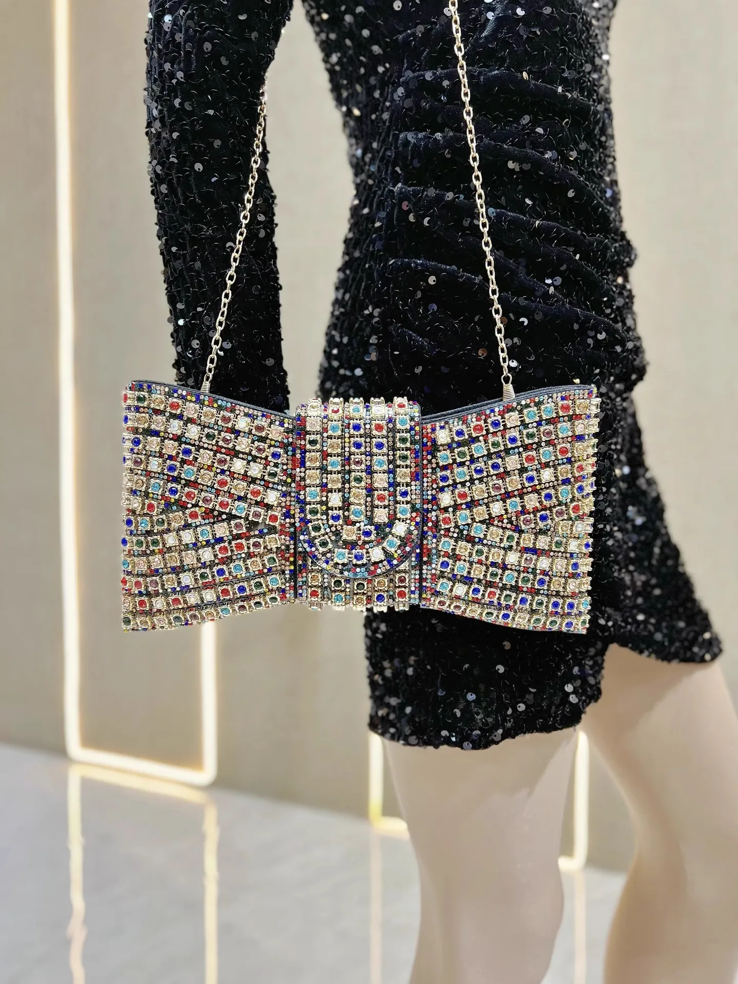 Luxus Glitter Glänzende Schleife Knoten Kupplung Geldbörse Für Hochzeit Party Frauen Handtasche Kristall Strass Diamant Abend Tasche Schulter Tasche