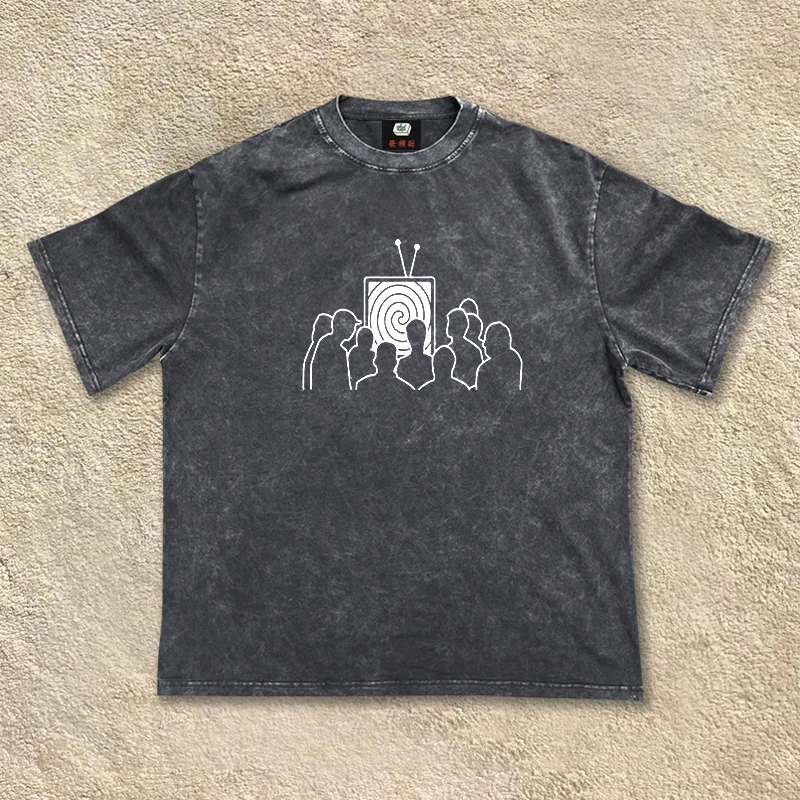 Breathable Wireless Remote Control Couple's Hip Hop Shoulder Version T-Shirt Cotton Short Sleeve Vintage Style Men Women