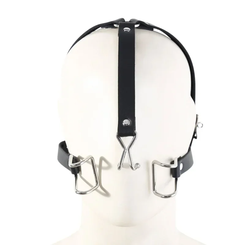 Mordaça de boca integrada de metal com plugue de expansão de gancho de nariz ajustável para jogos SM de casal brinquedos adultos