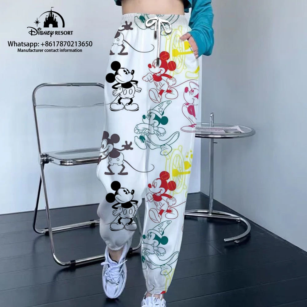 Calça esportiva unissex estilo de rua que combina com tudo, anime mickey e stitch, calça casual cortada, pés pequenos, nova marca, outono