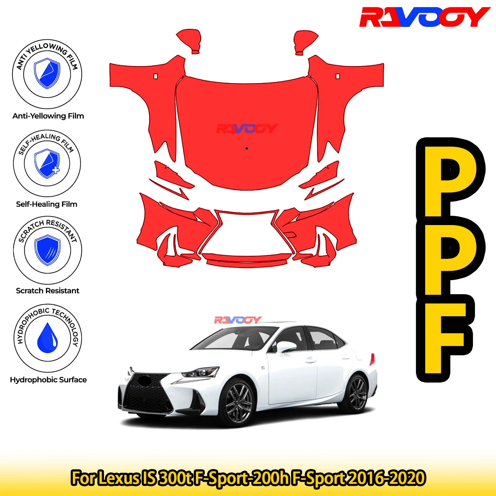 

For Lexus IS 300t F-Sport-200h F-Sport 2016-2020 Glossy Matte Black Precut front PPF Kit Paint Protection Film