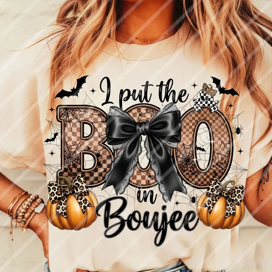 Halloween I Put The Boo in Boujee Pumpkin DIY Iron-On Heat Transfer Sticker Decals T-shirts Sweatshirts Bags Clothing Decor