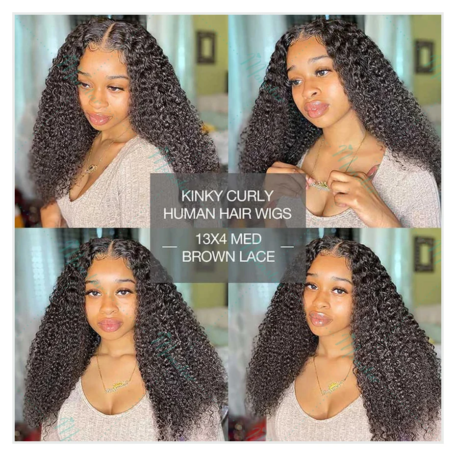 300% Density Kinky Curly Wigs Human Hair 13x4 13x6 HD Lace Front Human Hair Wig Raw Hair 360 Lace Front Wig Human Hair