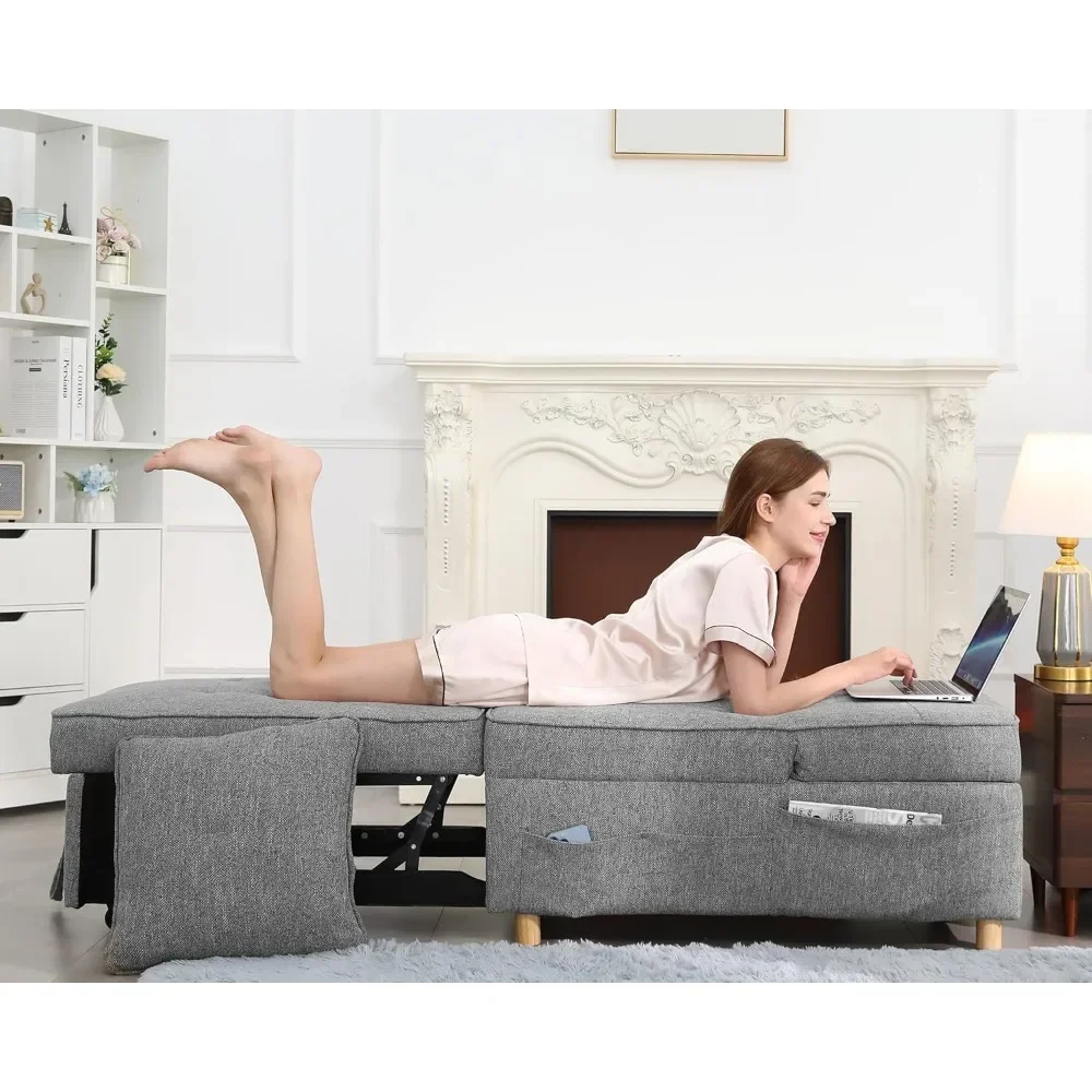 

%a Convertible Sofa Bed, 4-in-1 Sleeper Sofa Chair Bed with 6 Adjustable Backrest and Pillow,3-Seat Folding Ottoman Couch Bed