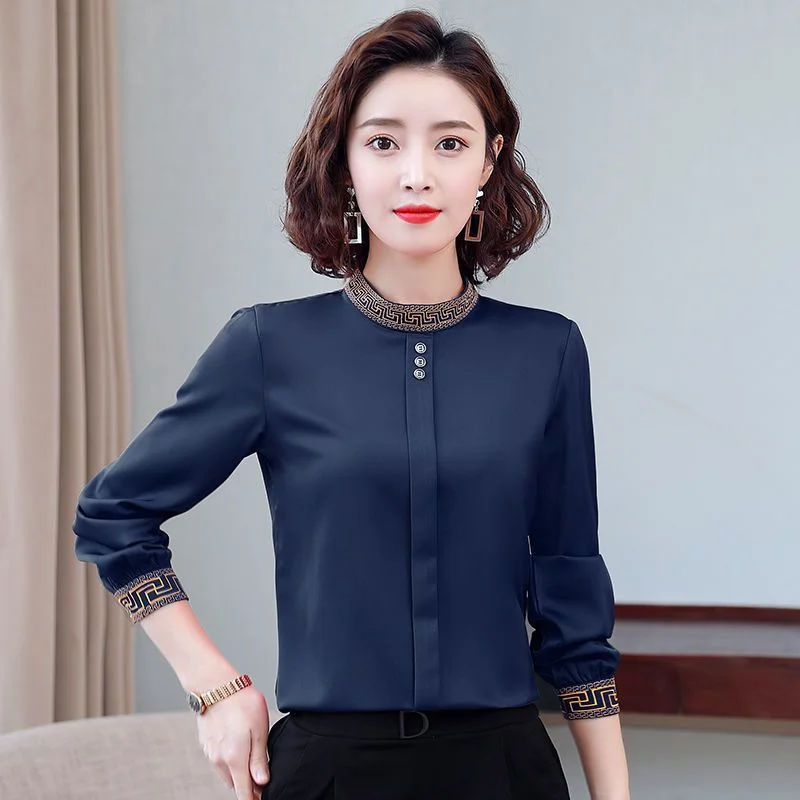 Chiffon Women's Long-sleeved Base Shirt Embroidered Top Fashionable Temperament High-end Shirt