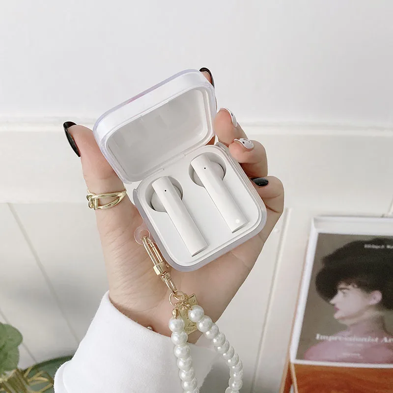 ل شاومي Air 2 S / Air 2 SE حافظة شفافة لطيفة مع قلادة اللؤلؤ سماعة حافظة لهاتف شاومي Air2 SE غطاء سيليكون