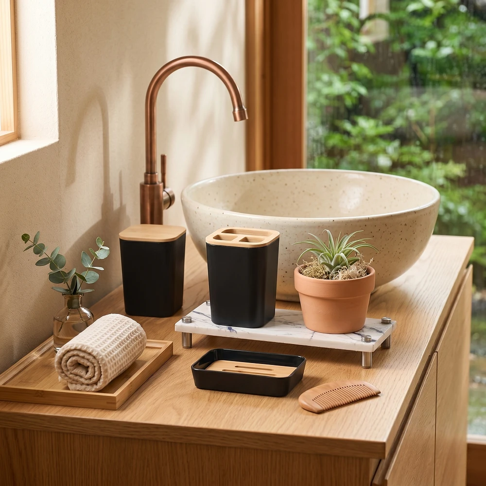 Modern Bath Organizer Toothbrush Holder, Soap Dish,Countertop for Bathroom, Kitchen Sink Bathroom Accessories