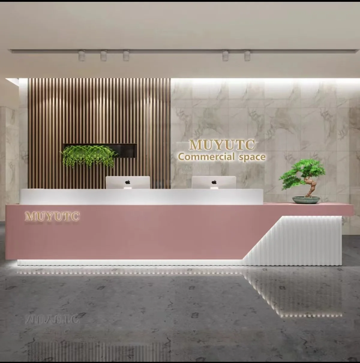 Moderner, einfacher Firmenrezeption, Hotelrezeption, Clubhaus, Kasse aus massivem Holz