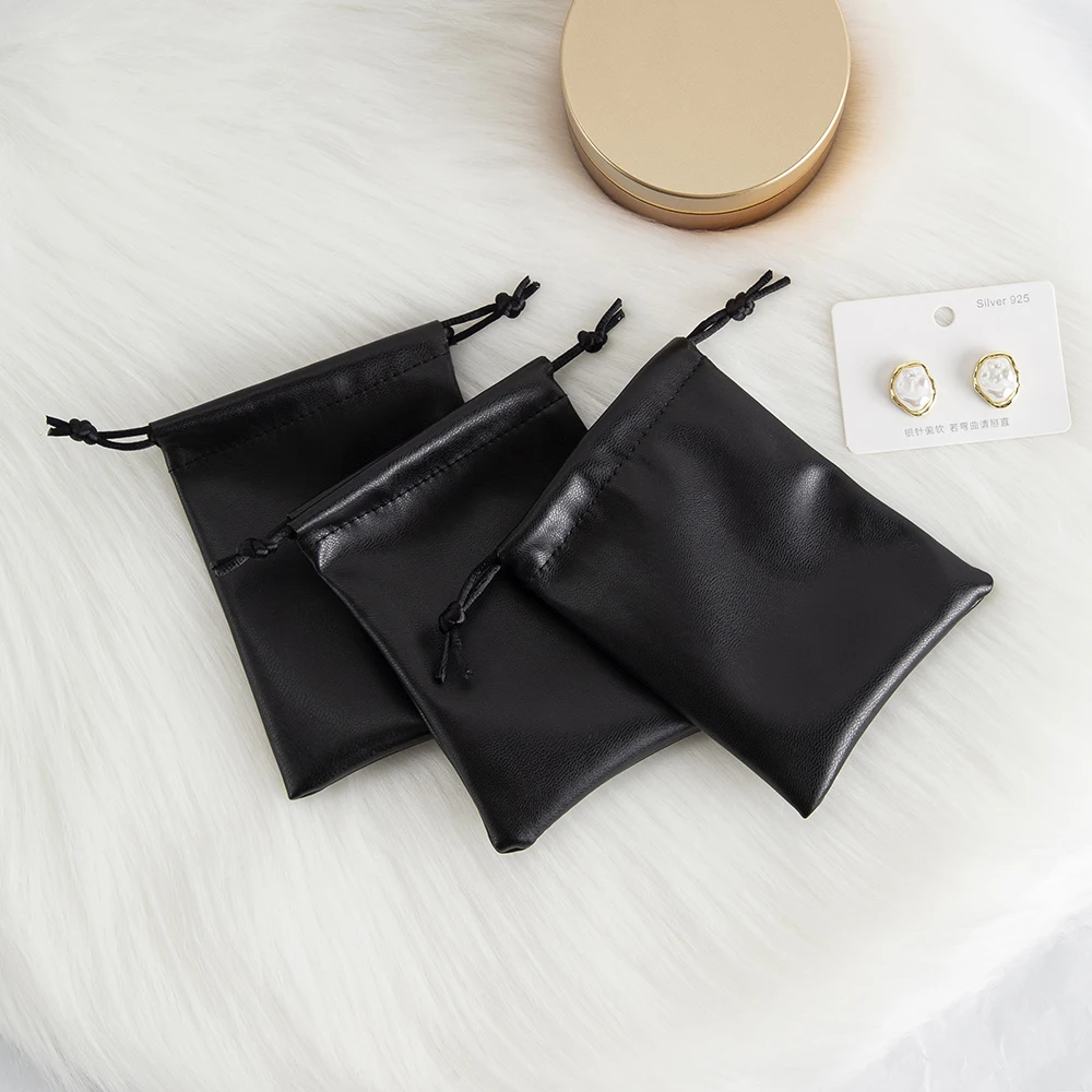 10Pcs PU Leather Jewelry Drawstring Bag Wedding Ring Earrings Bracelet Candy Chocolate Pendant Storage Packaging Gift Organizer