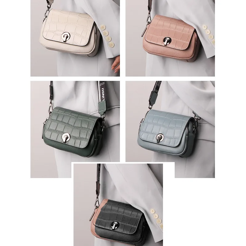 Top Layer Cowhide Small Square Bag Women\'s Messenger Fashionable Purse Lady Shoulder Bag Genuine Leather Solid Phone Bag Soft